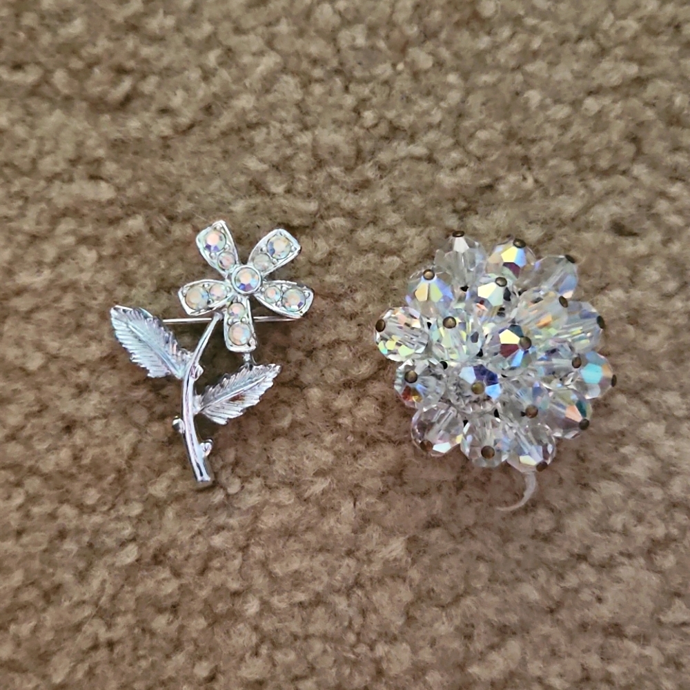 Two vintage crystal pins
